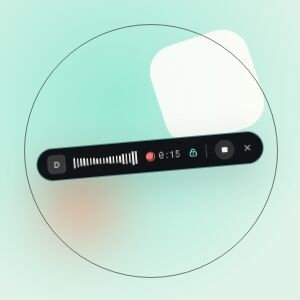 The LotusQ HUD in Hands-free, a dark pill with sound bars, a timer, a lock, a stop button and a close button.